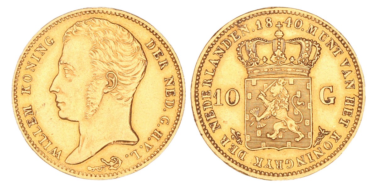 10 gulden goud. Willem I. 1840. Zeer Fraai +.