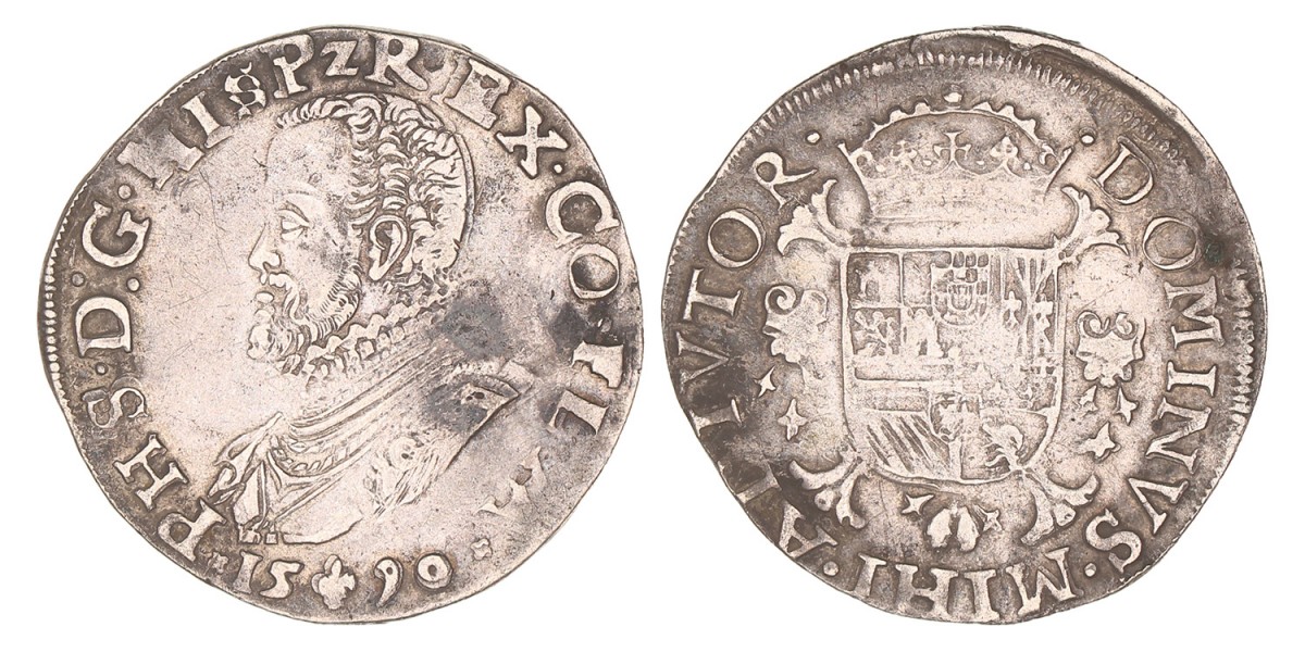 Halve filipsdaalder. Vlaanderen. Brugge. Filips II. 1590. Zeer Fraai / Prachtig.