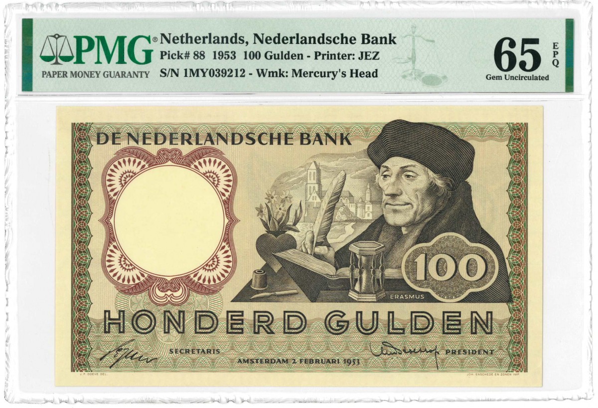 Nederland. 100 gulden. Erasmus. Type 1953. - UNC.