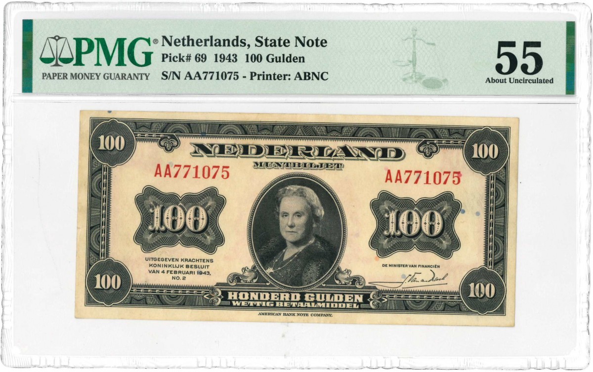 Nederland. 100 gulden. Wilhelmina. Type 1943. - Nagenoeg UNC.