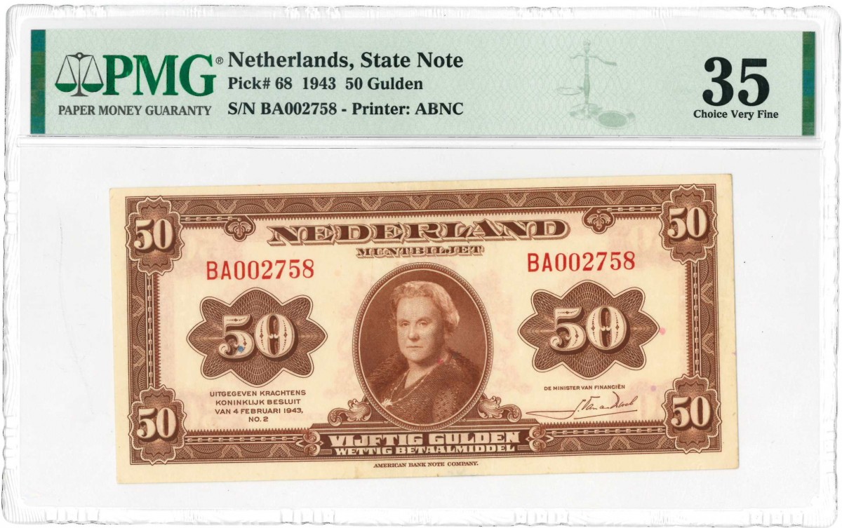 Nederland. 50 gulden. Wilhelmina. Type 1943. - Zeer Fraai.