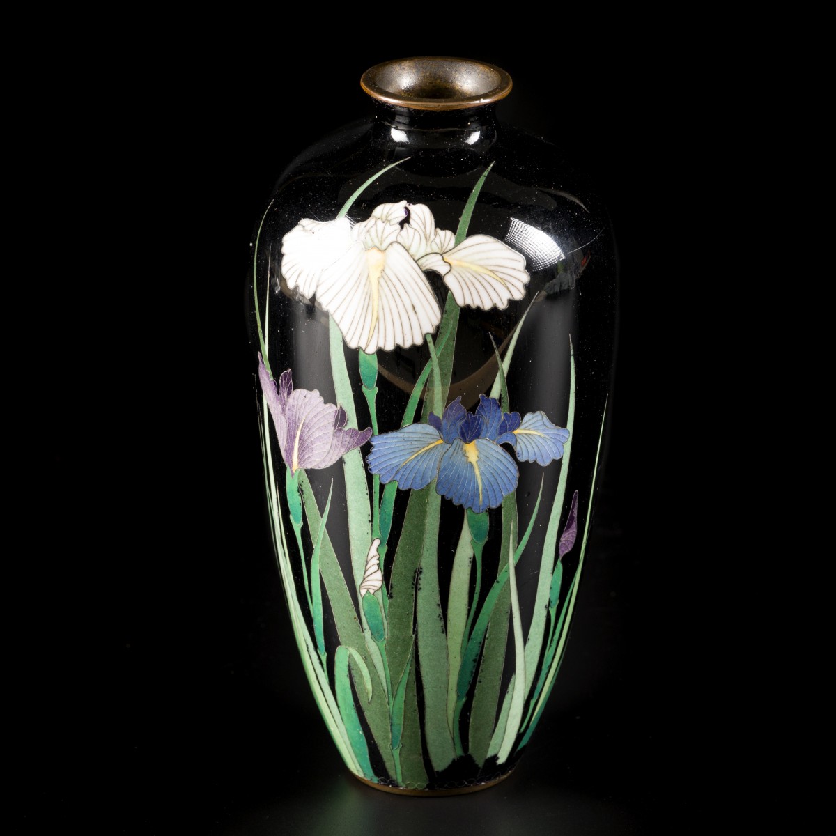 Een cloisonné vaasje gedecoreerd met planten, Japan, eind 19e eeuw.