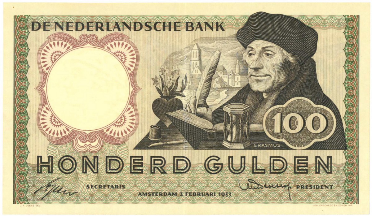 Nederland. 100 gulden. Erasmus. Type 1953. - Prachtig -.