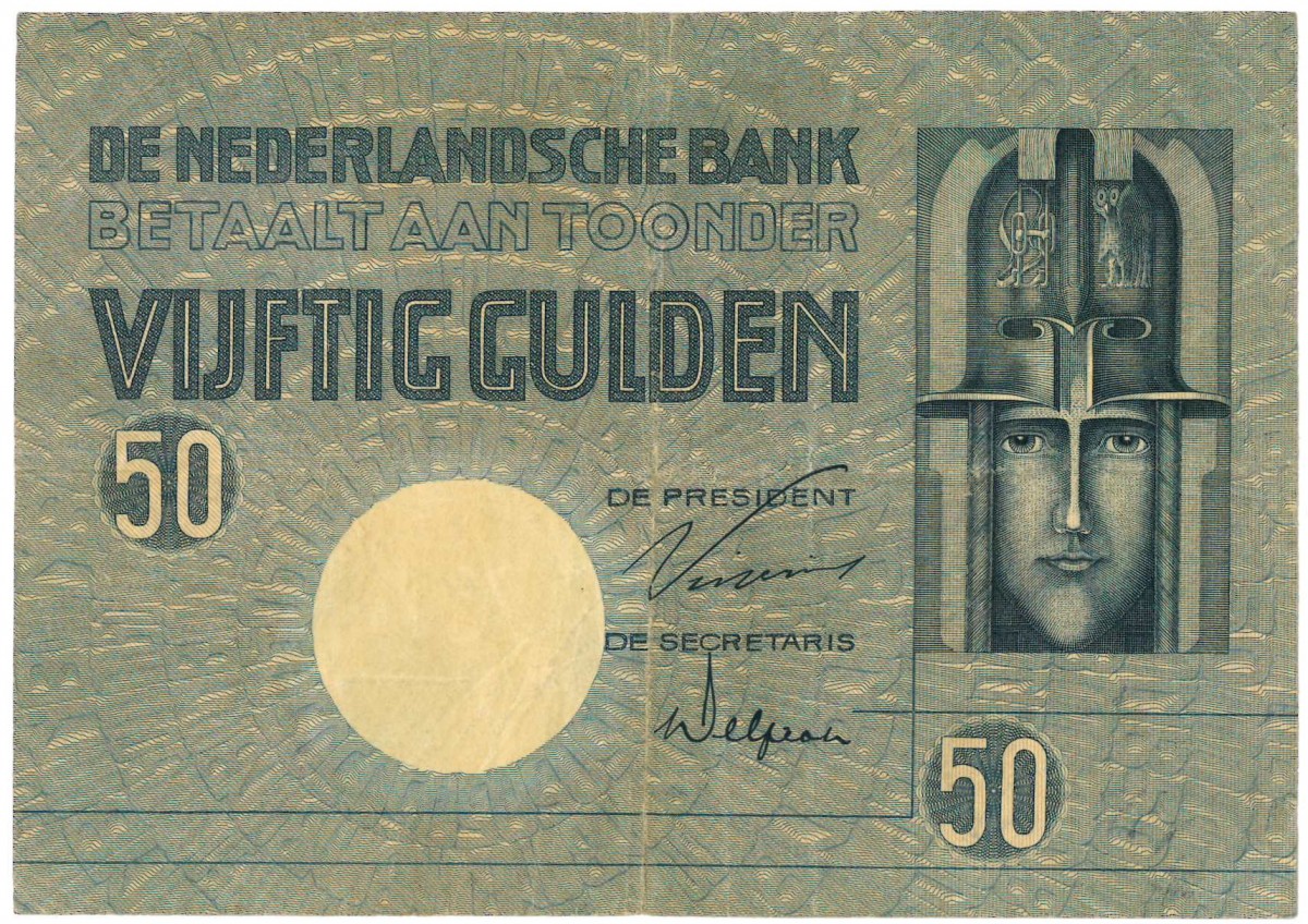 Nederland. 50 gulden. Minerva, Type 1929. - Fraai +.