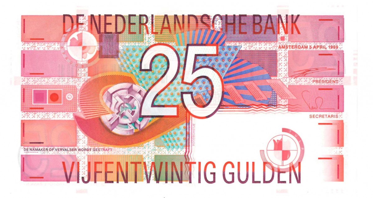 Nederland. 25 gulden. Roodborstje. Type 1989. - Nagenoeg UNC.