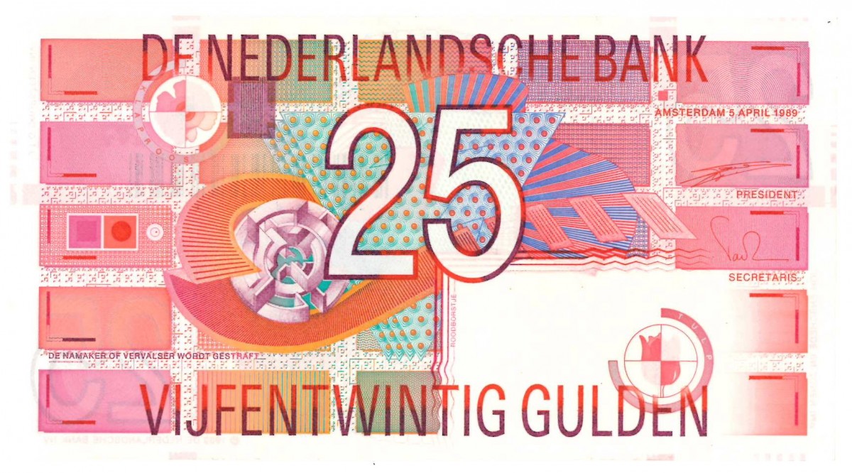 Nederland. 25 gulden. Roodborstje. Type 1989. - UNC.