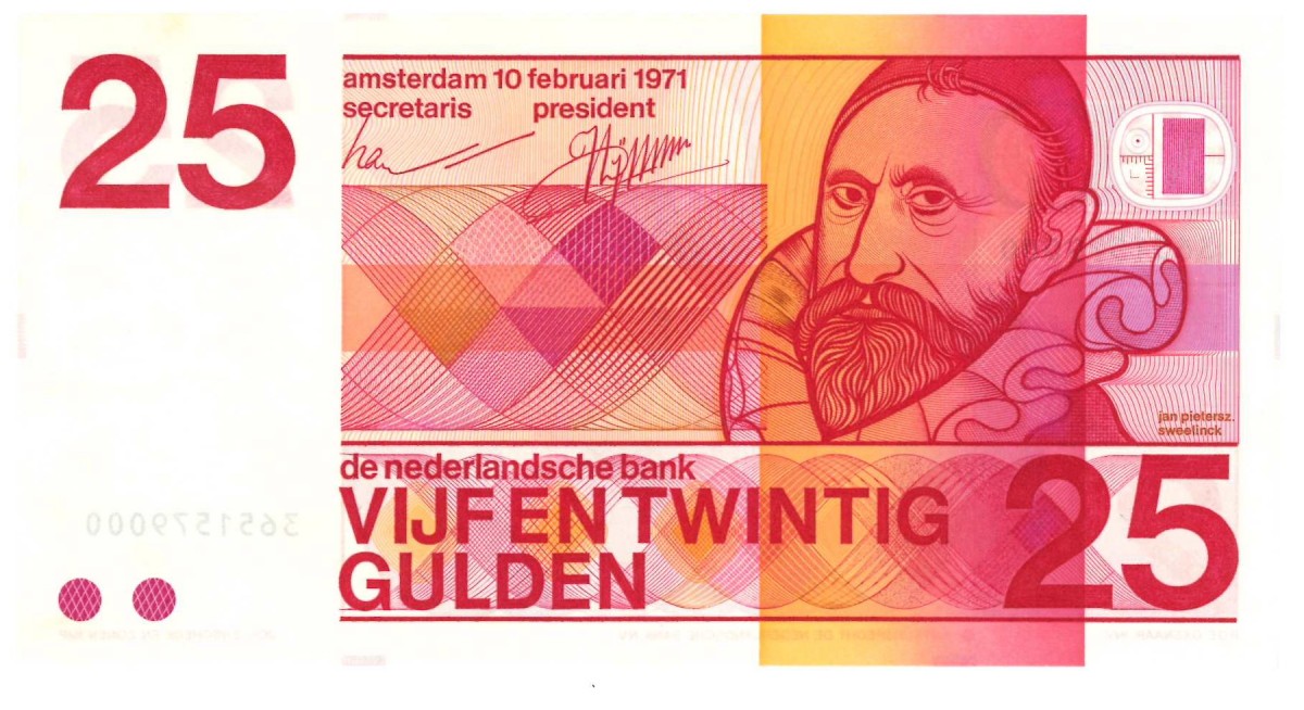 Nederland. 25 gulden. Sweelinck. Type 1971. - UNC.