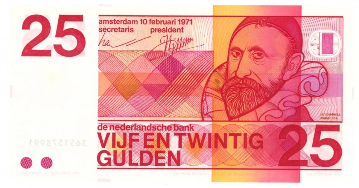 Nederland. 25 gulden. Sweelinck. Type 1971. - UNC.