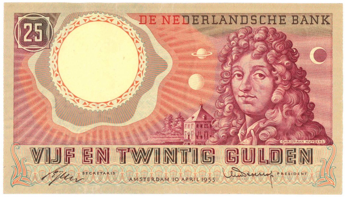 Nederland. 25 gulden. Huygens. Type 1955. - Zeer Fraai -.