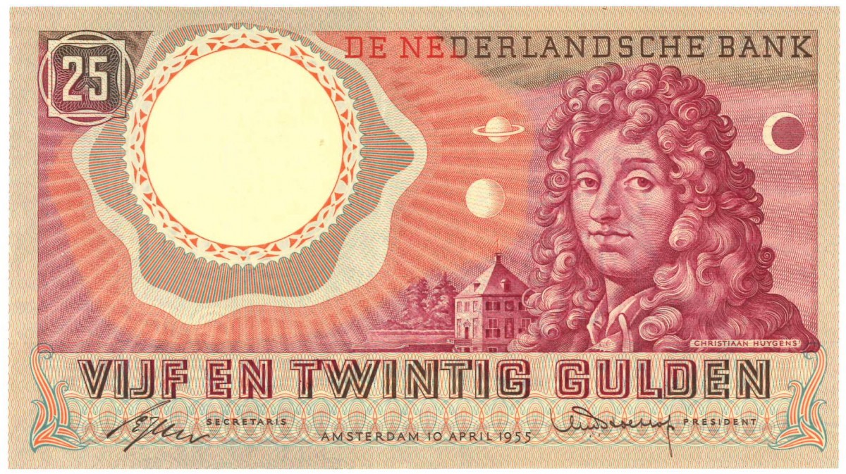 Nederland. 25 gulden. Huygens. Type 1955. - Prachtig +.