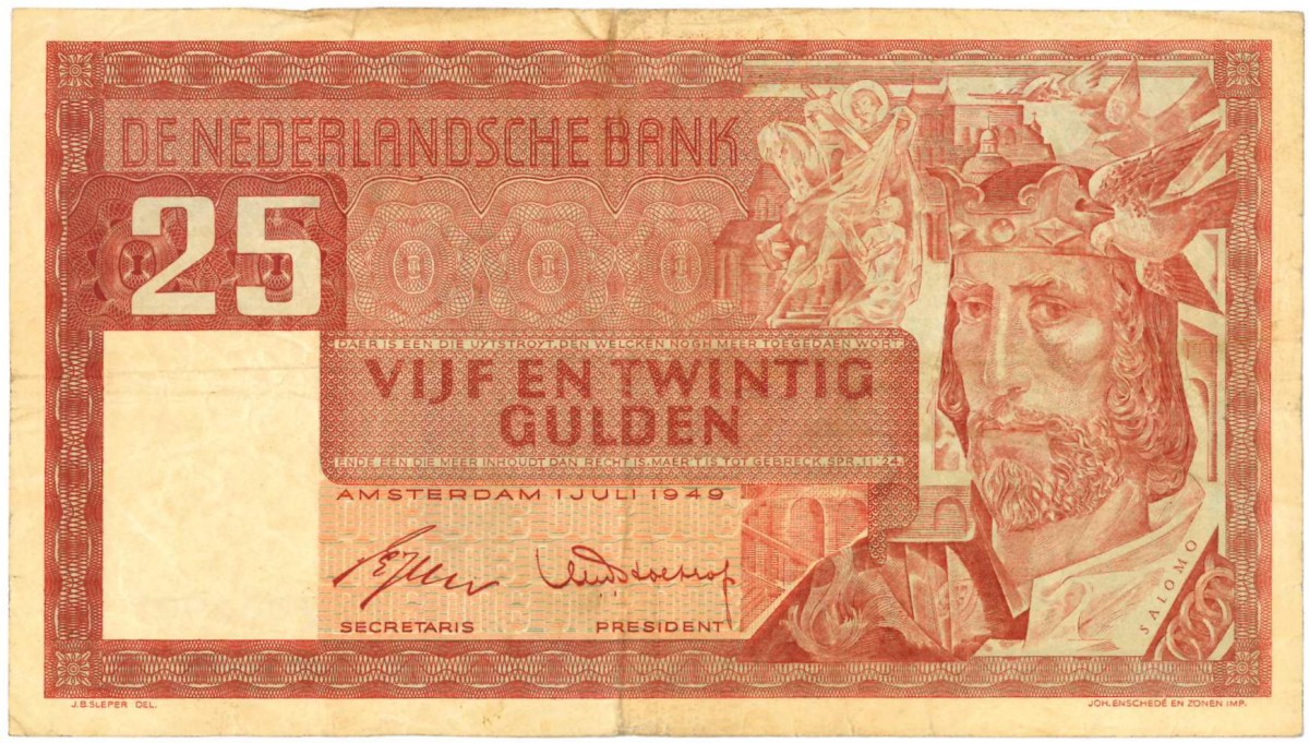 Nederland. 25 gulden. Salomo. Type 1949. - Fraai / Zeer Fraai