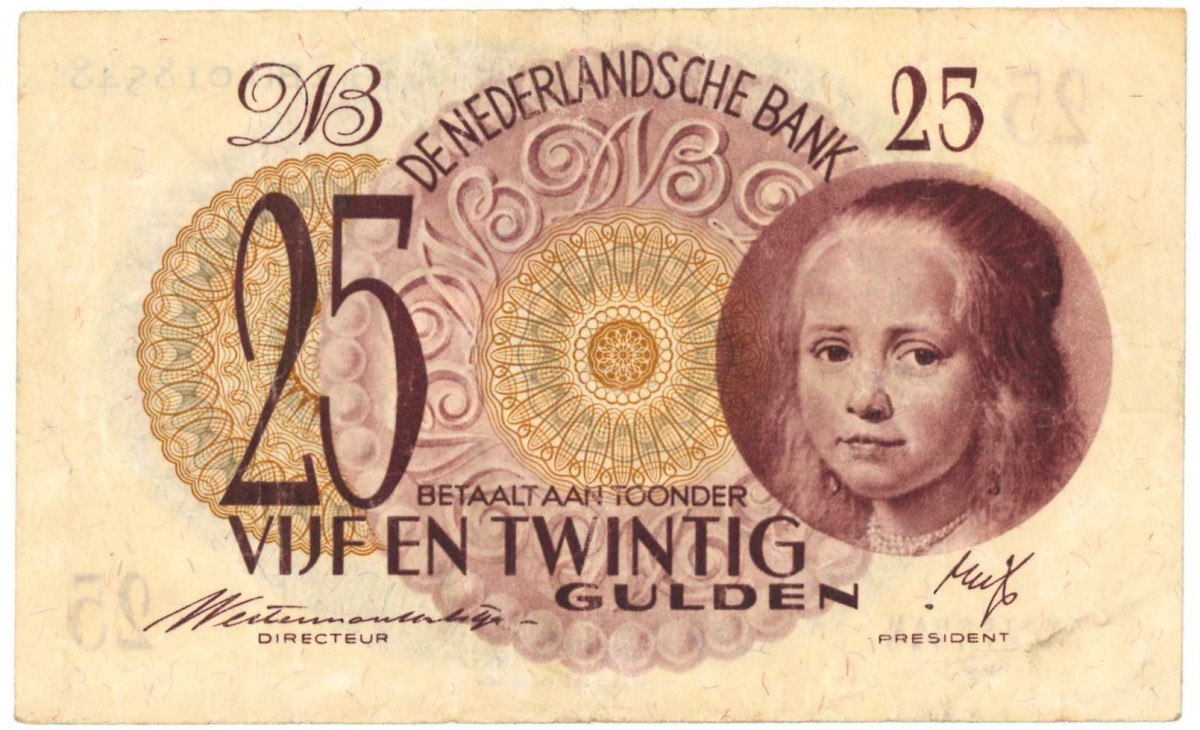 Nederland. 25 gulden. Meisje in blauw. Type 1945. - Fraai / Zeer Fraai.