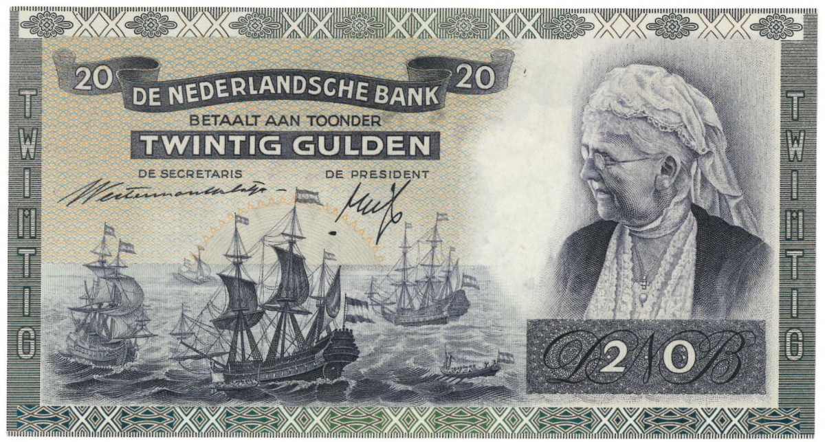 Nederland. 20 gulden. Emma. Type 1939. -UNC.