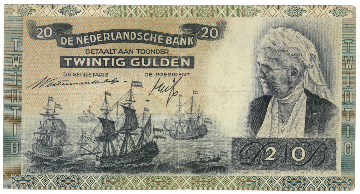 Nederland. 20 gulden. Emma. Type 1939. - Zeer Fraai -.