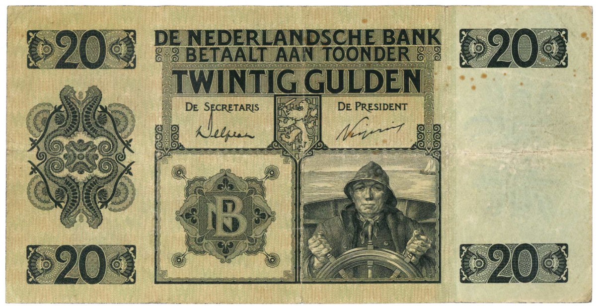 Nederland. 20 gulden. Stuurman. Type 1926. - Zeer Fraai -.