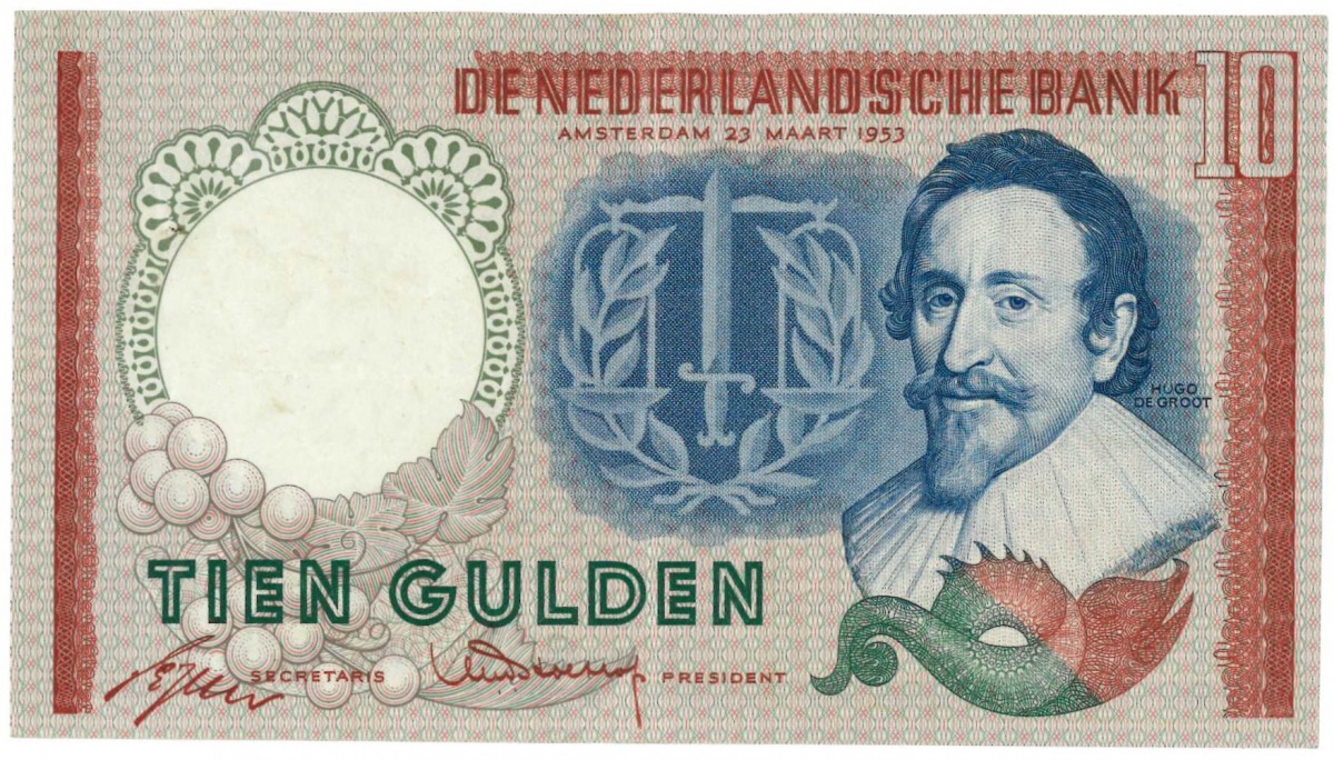 Nederland. 10 gulden. Hugo de Groot. Type 1953. - Zeer Fraai +.