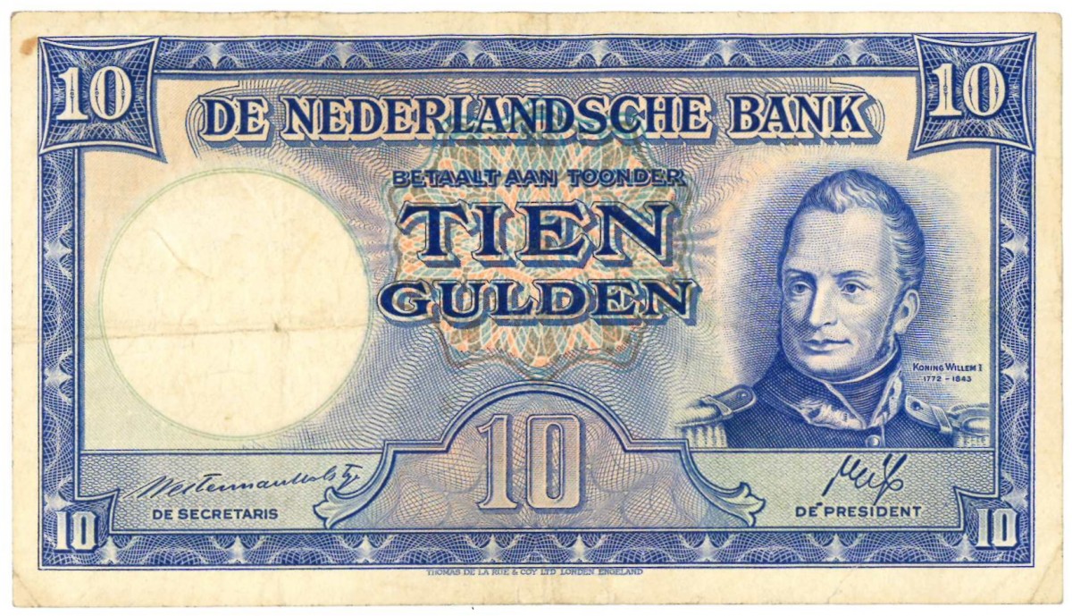 Nederland. 10 gulden. Koning Willem I. Type 1945 II. - Zeer Fraai -.