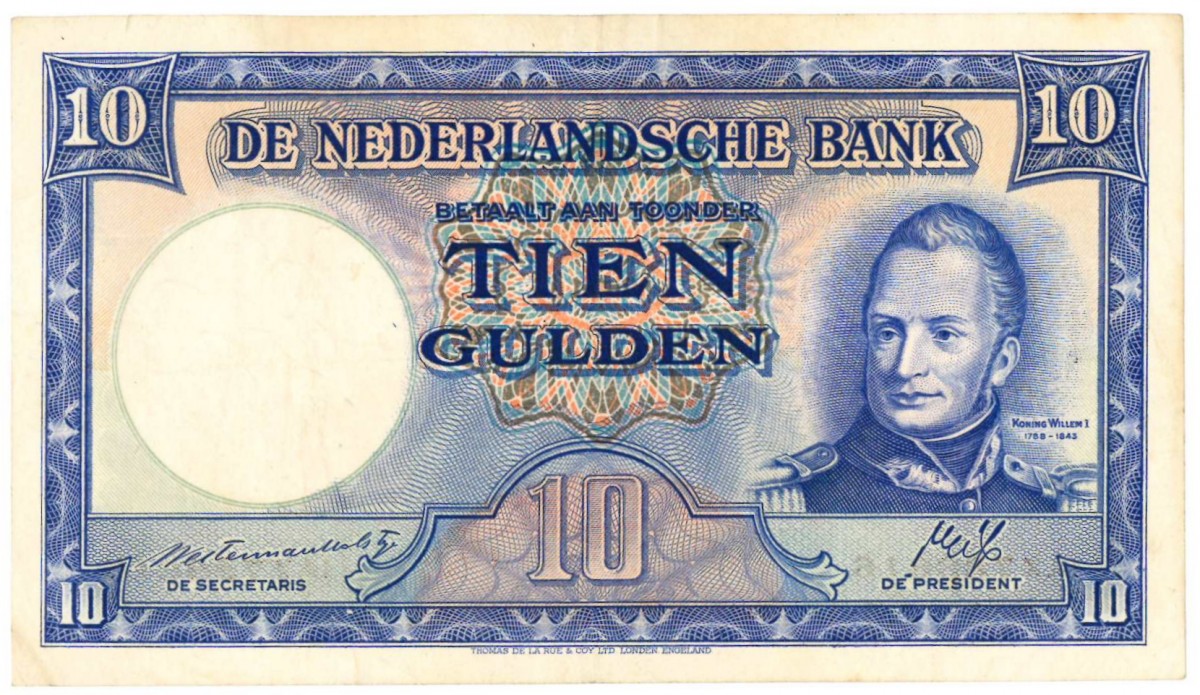 Nederland. 10 gulden. Koning Willem I. Type 1945 II. - Zeer Fraai.