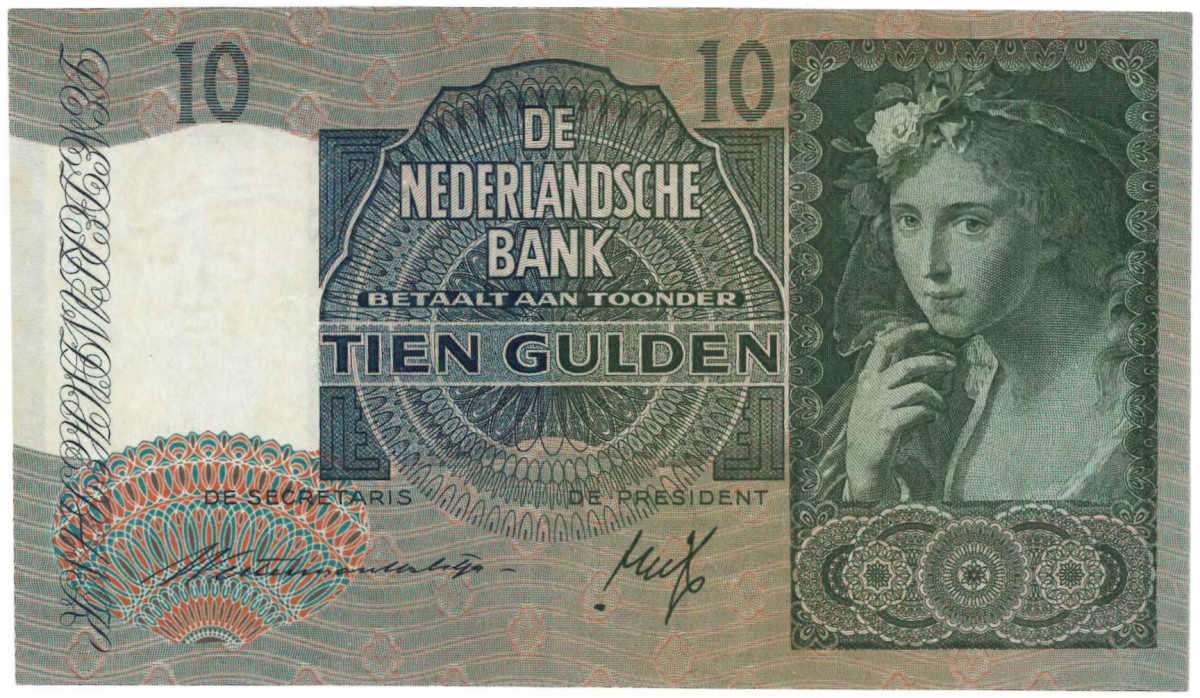 Nederland. 10 gulden. Meisje met druiven. Type 1940 II. - Zeer Fraai.