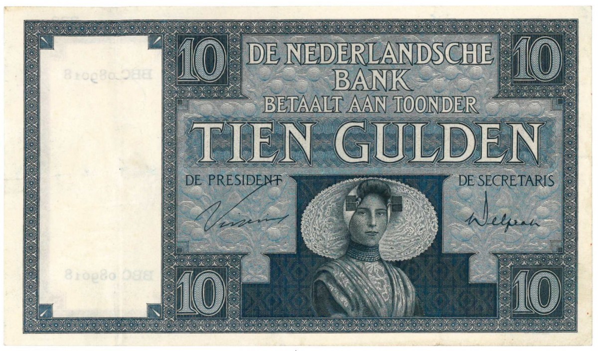 Nederland. 10 gulden. Zeeuws Meisje. Type 1924. -  Zeer Fraai +.