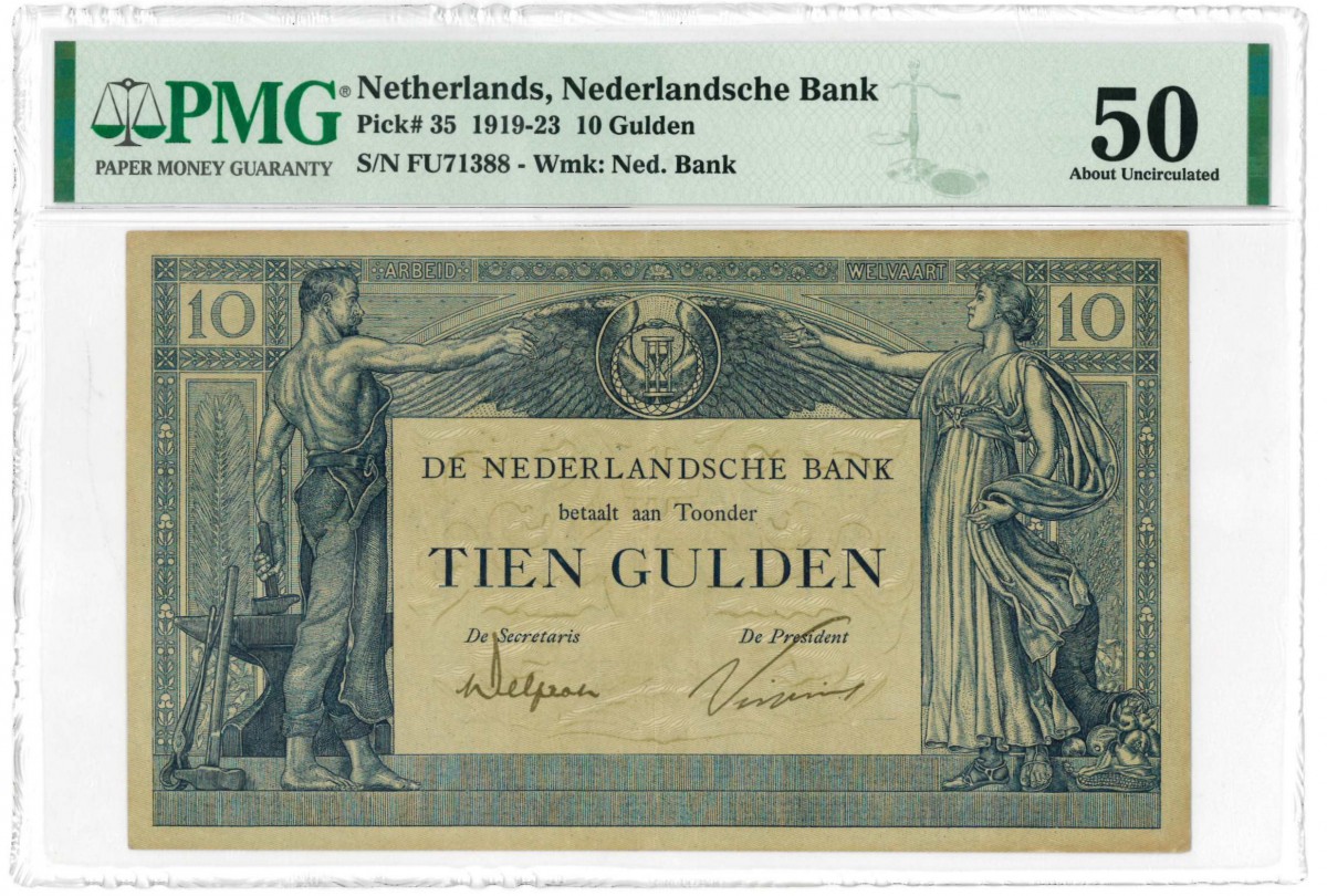 Nederland. 10 gulden. Arbeid en Welvaart II. Type 1921. - Nagenoeg UNC.