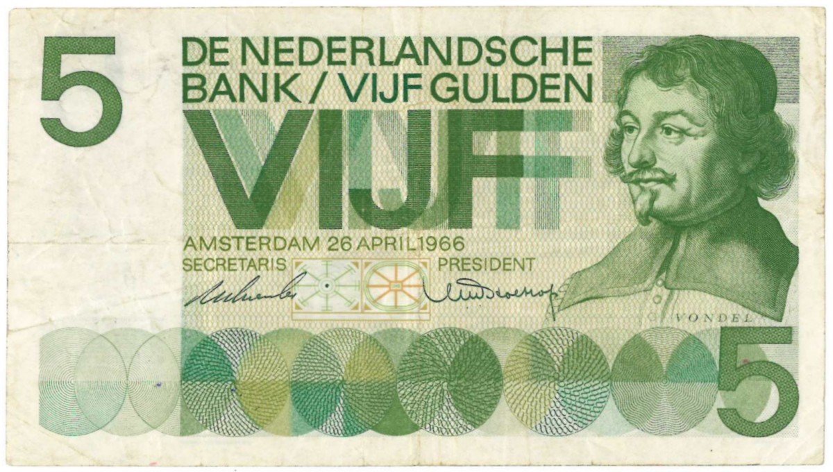 Nederland. 5 gulden. Vondel I. Type 1966. - Zeer Fraai / RRR