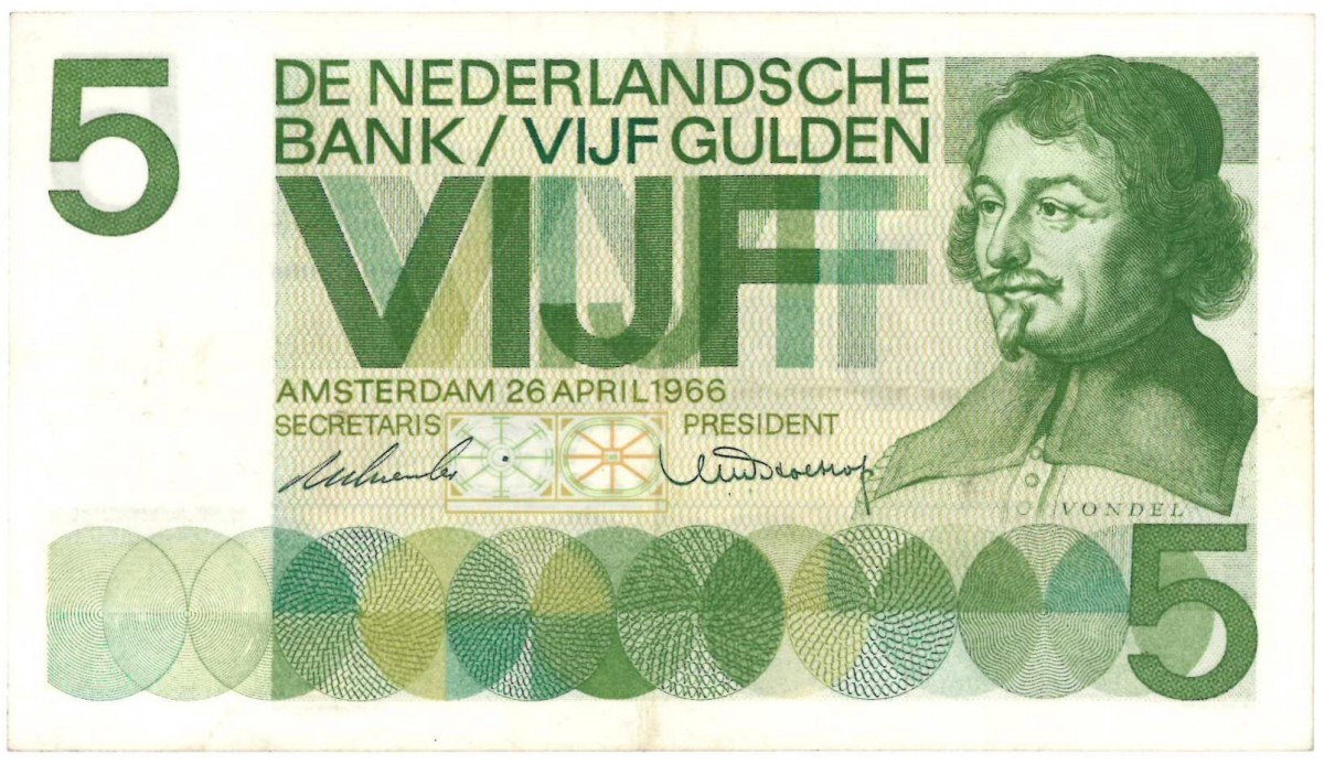 Nederland. 5 gulden. Vondel I. Type 1966. - Zeer Fraai/Prachtig.