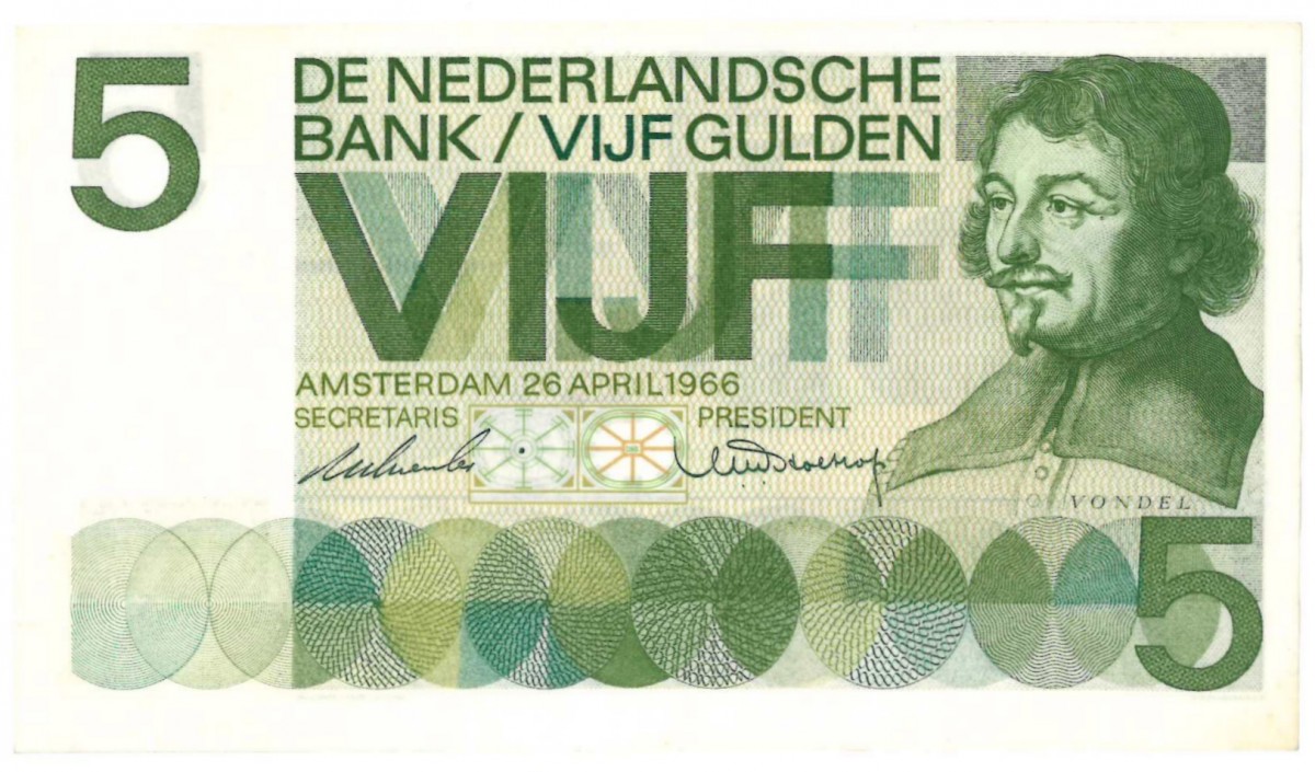 Nederland. 5 gulden. Vondel I. Type 1966. - Nagenoeg UNC.