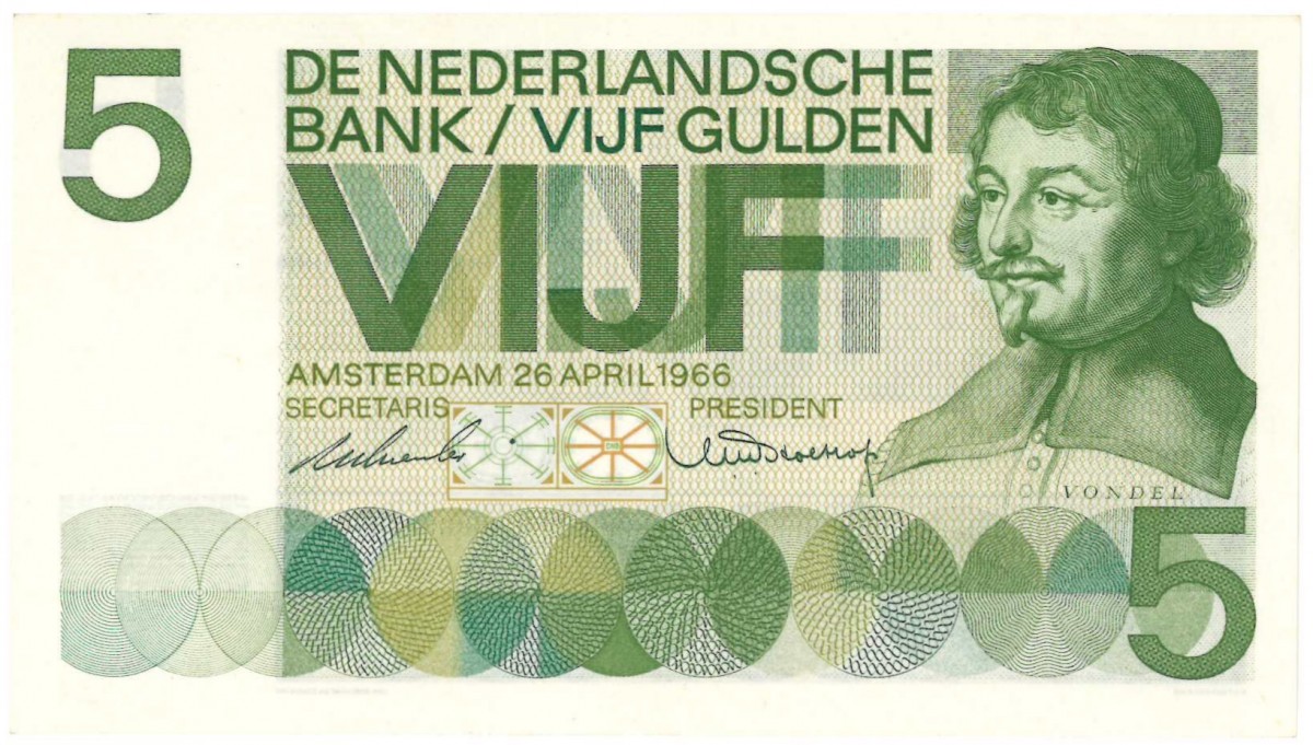 Nederland. 5 gulden. Vondel I. Type 1966. - Nagenoeg UNC.