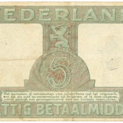 Nederland. 5 gulden. Zilverbon. Type 1944. - Zeer Fraai.