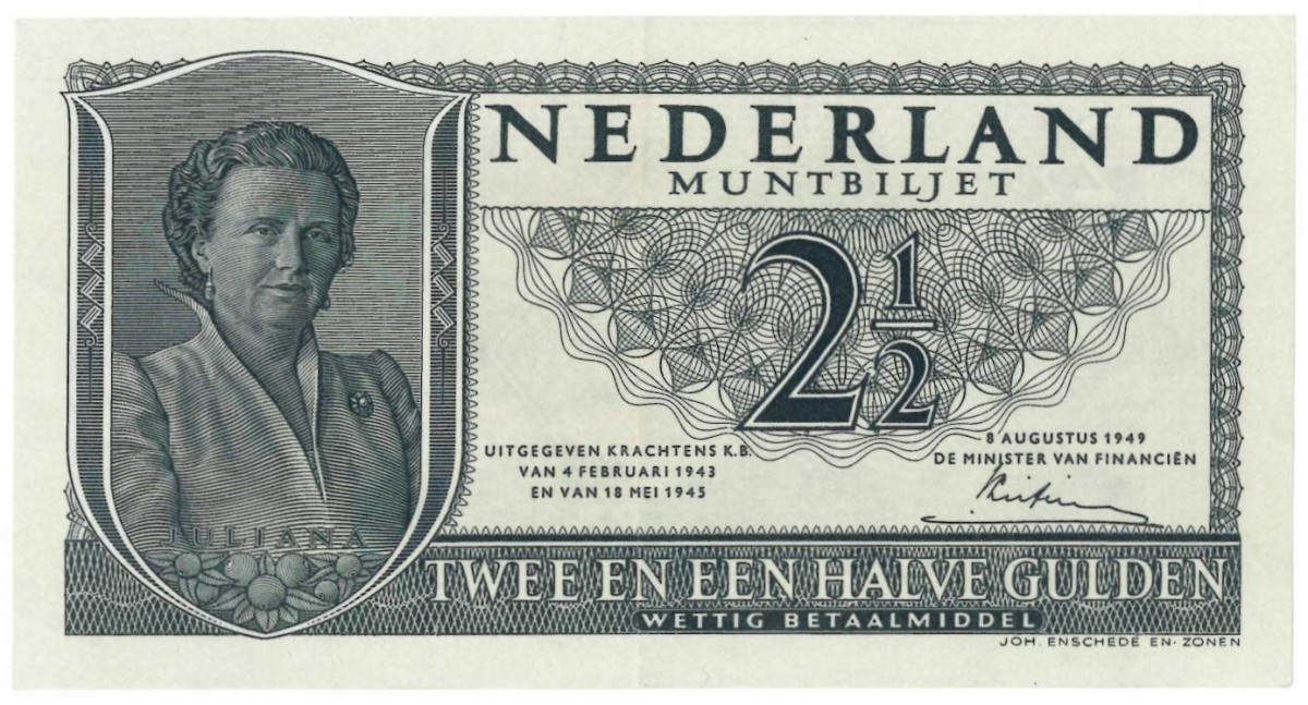 Nederland. 2½ gulden. Juliana. Serie 1949. - Prachtig +.