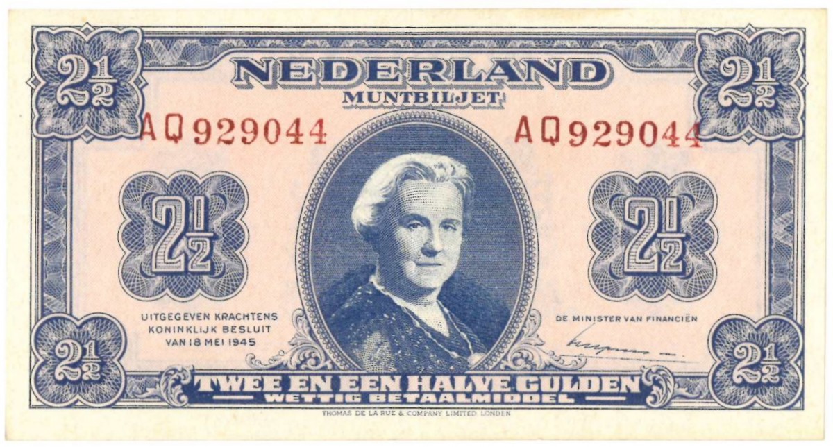 Nederland. 2½ gulden. Wilhelmina II. Type 1945. - Prachtig + .