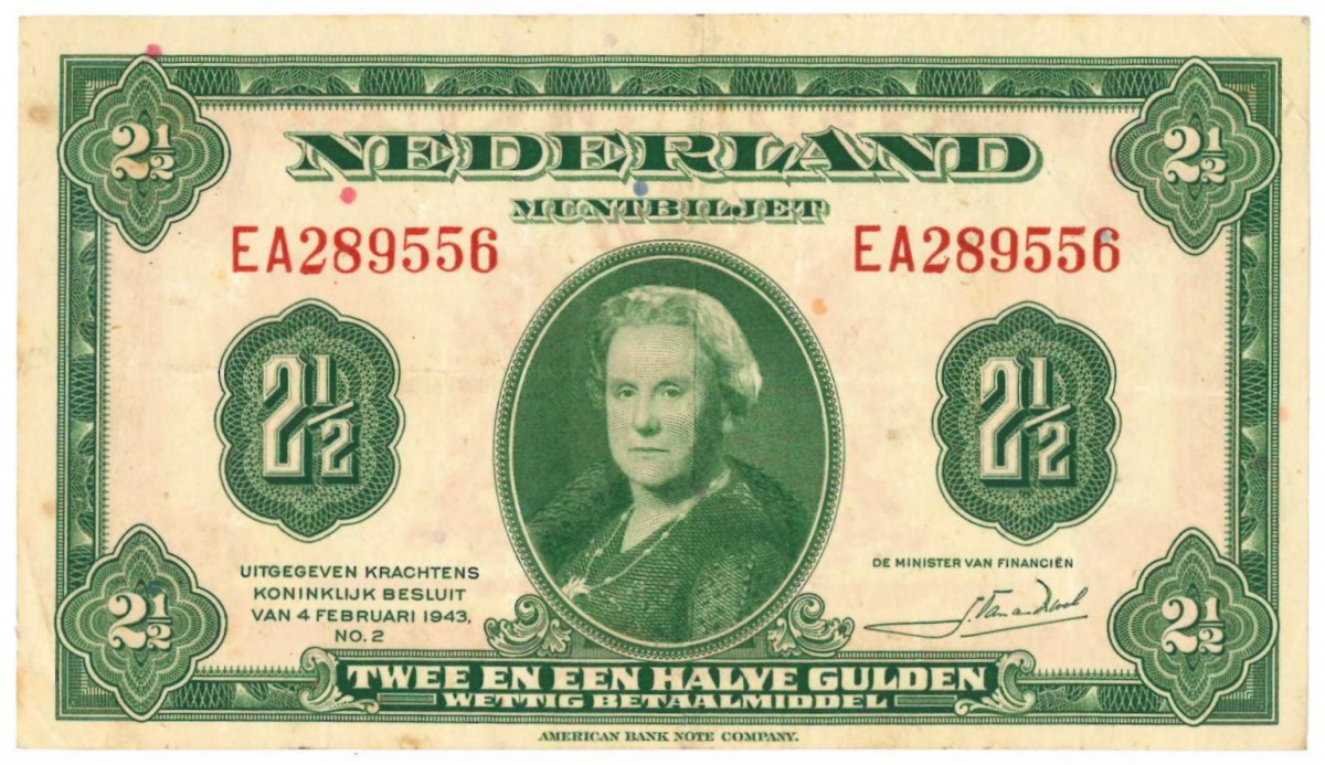 Nederland. 2½ gulden. Wilhelmina I. Type 1943. - Zeer Fraai -.