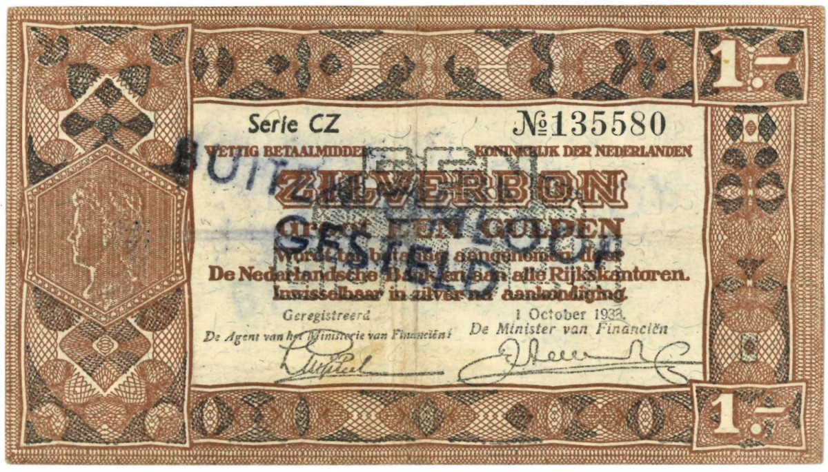 Nederland. 1 Gulden. Zilverbon. Type 1938. - Zeer Fraai.