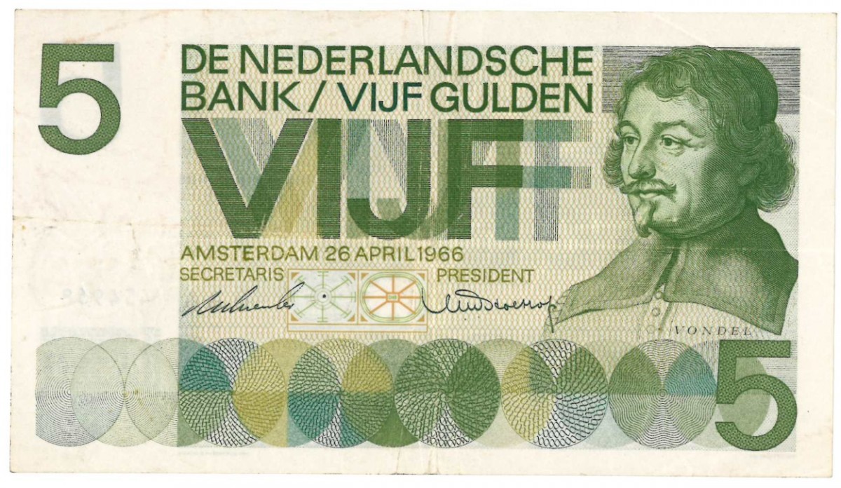 Nederland. 5 gulden. Vondel I. Type 1966. - Zeer Fraai.