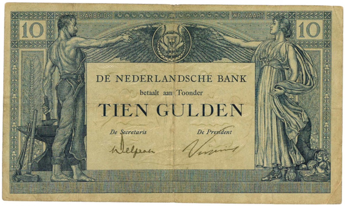 Nederland. 10 gulden. Arbeid en Welvaart II. Type 1921. - Fraai -.