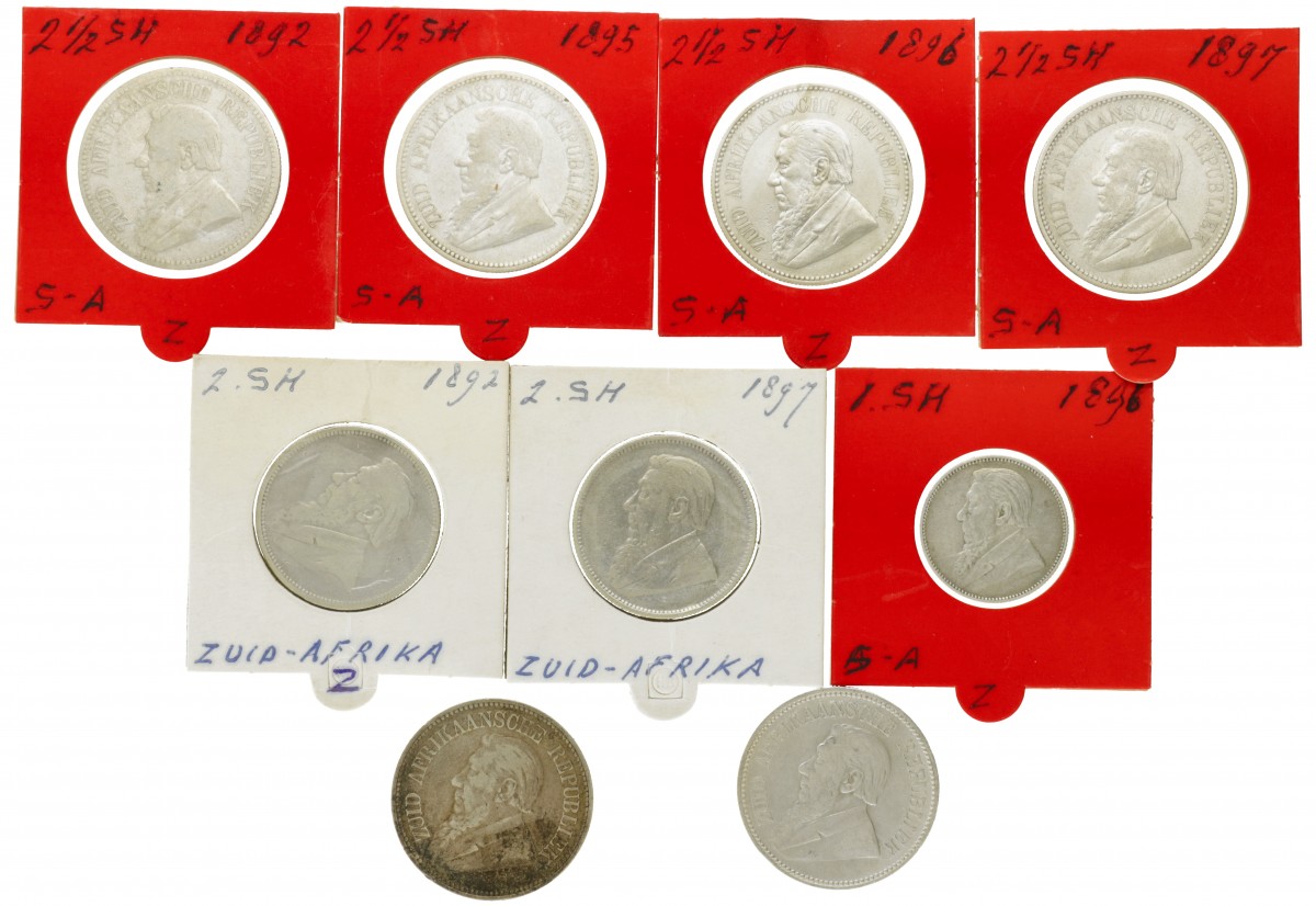 South Africa. Zuid-Afrikaanse Republiek. Lot (9) 2½ shillings - 1 shilling. 1892 - 1897.