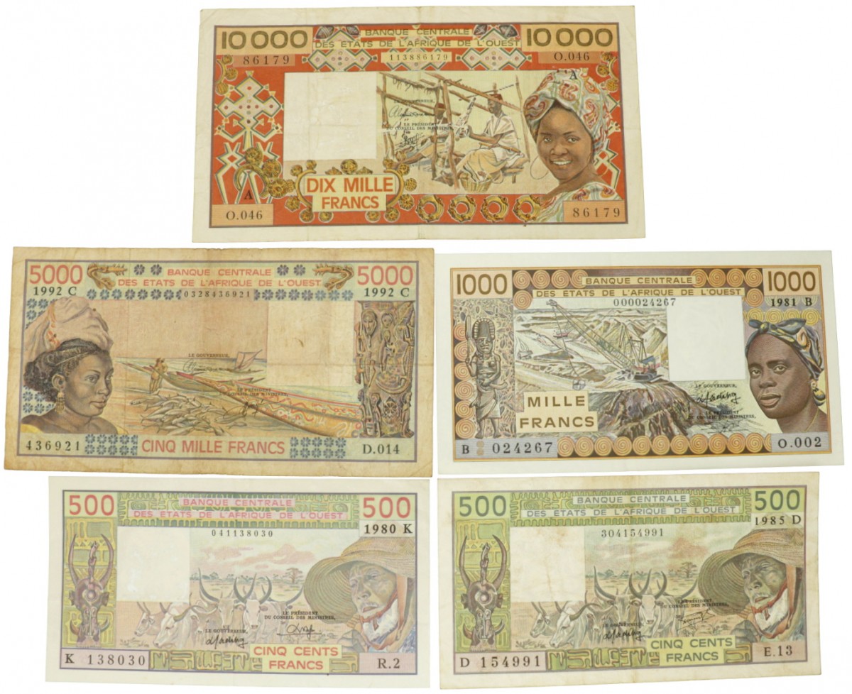 West African States. 2x500/1000/5000/10000 Francs. Banknote. Type 1980-1992. - Very good – Extremely fine.