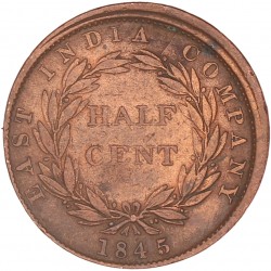 India. British colony. Victoria. ½ Cent. 1845.