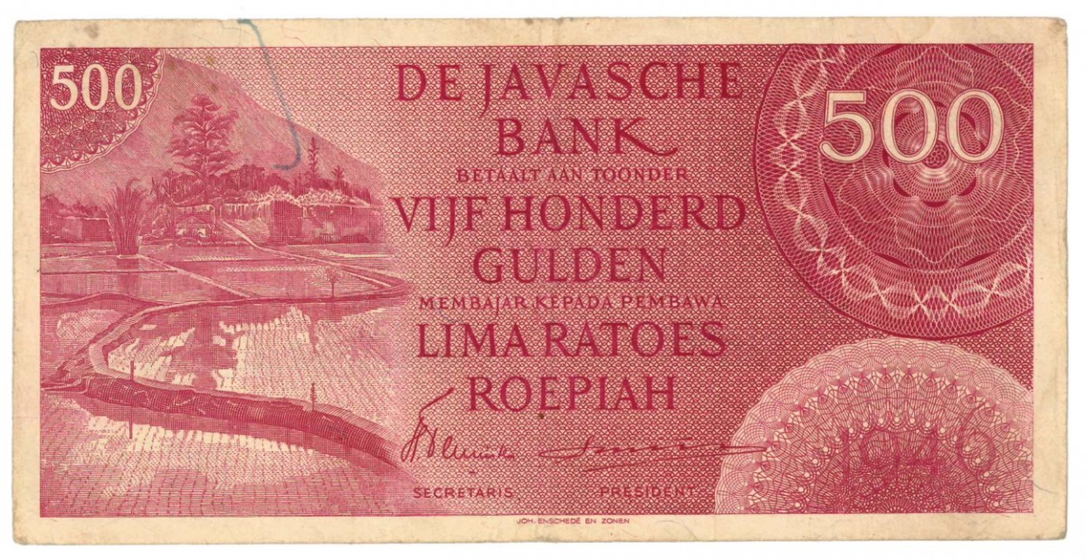 Netherlands-Indies. 500 gulden. Type 1946. - Very fine.