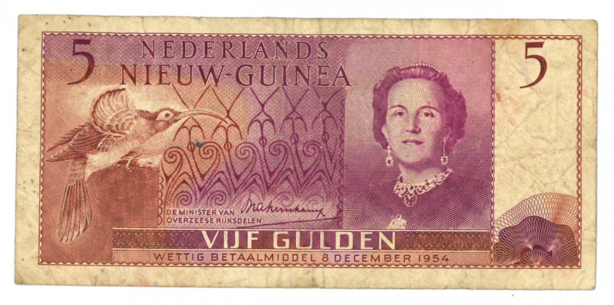 Nieuw-Guinea. 5 gulden. Juliana II. Type 1954. - Fraai / Zeer Fraai.