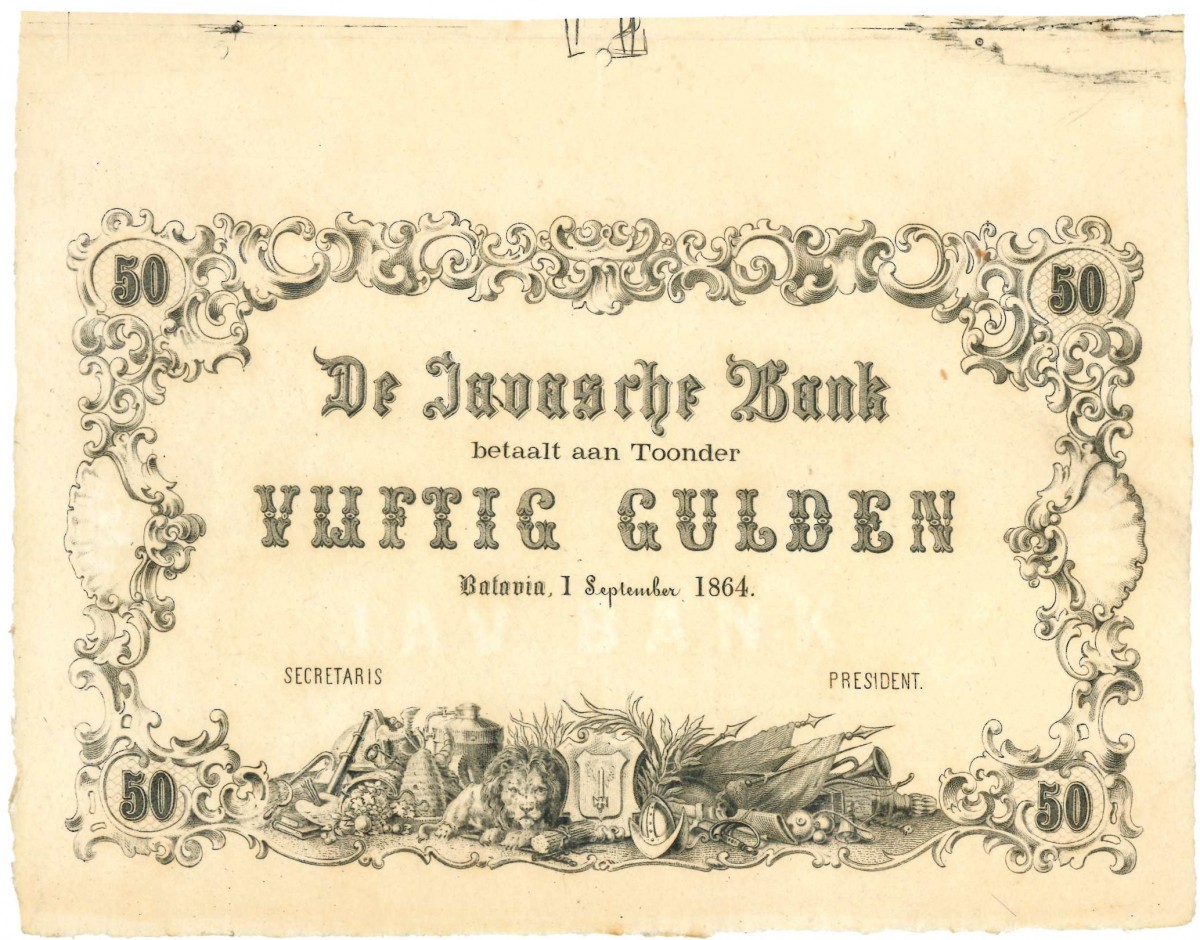 Netherlands Indies. 50 gulden. Type 1864. Type De Javasche Bank. - UNC.