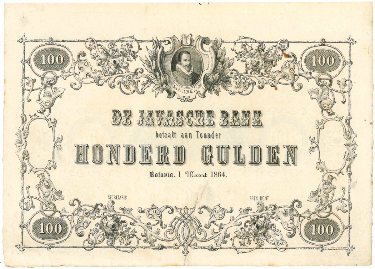 Netherlands Indies. 100 gulden. Javasche Bank. Type 1864. - Extremely fine.