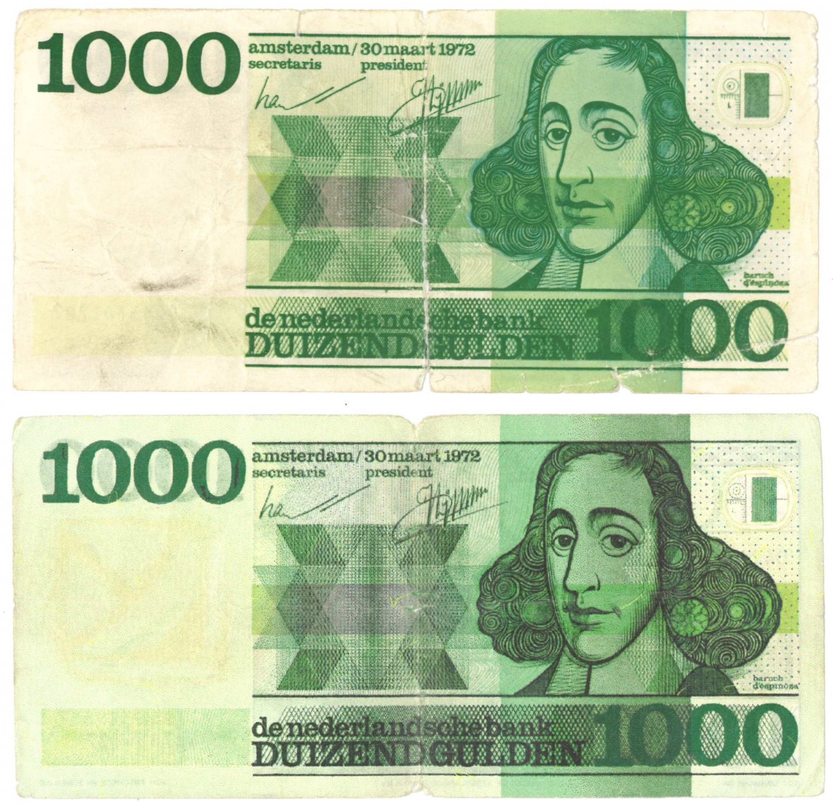 Nederland. 2x 1000 gulden. Vals. Spinoza. Type 1972. - Good.