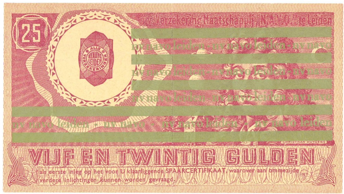 Nederland. 25 gulden. Spaarcertificaat. 1967. Verz. Mij. N.A.V.O. - Prachtig.