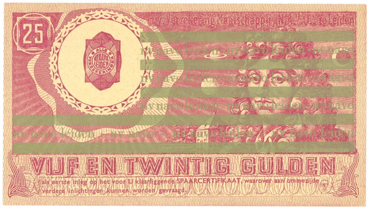 Nederland. 25 gulden. Spaarcertificaat. 1967. Verz. Mij. N.A.V.O. - Prachtig.