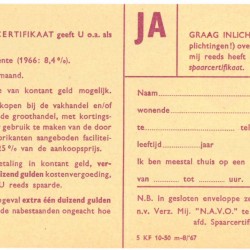 Nederland. 25 gulden. Spaarcertificaat. 1967. Verz. Mij. N.A.V.O. - Prachtig.