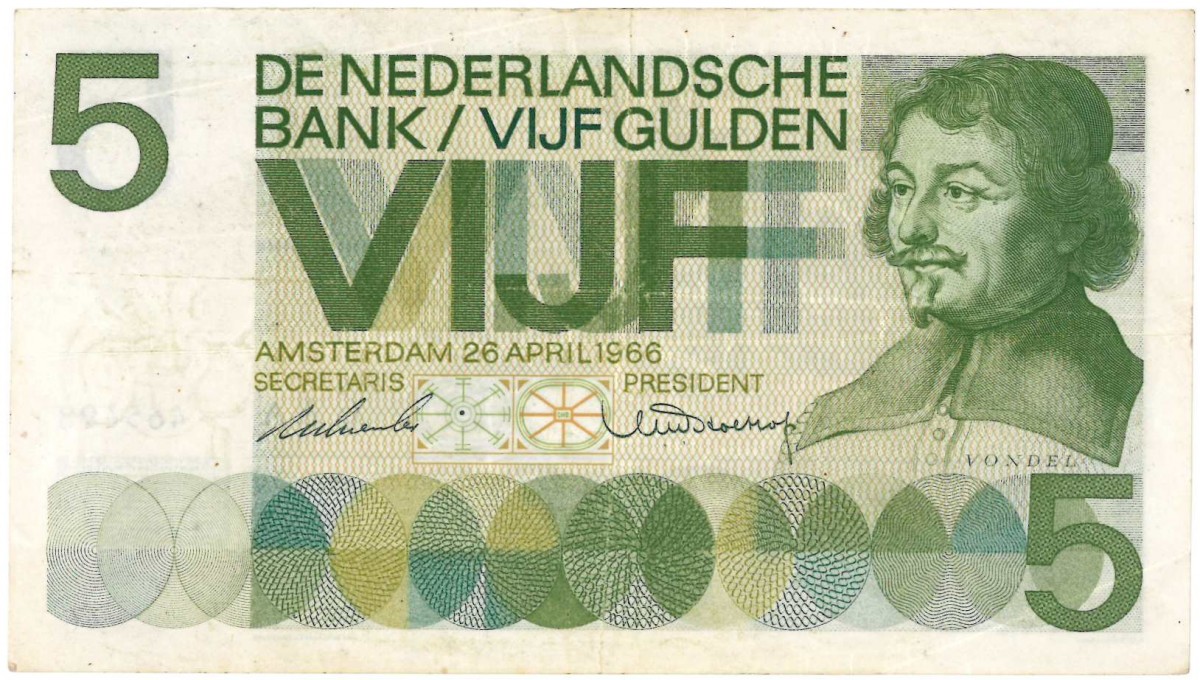 Nederland. 5 gulden. Bankbiljet. Type 1966. Type Vondel I. - Fraai +.