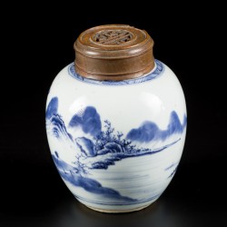 Een porseleinen gemberpot met landschapsdecor, China, 18e eeuw.