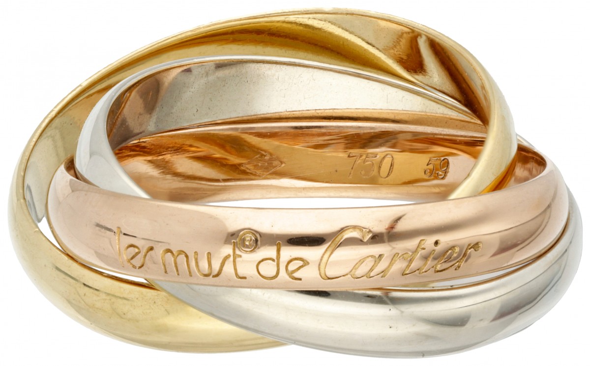 Les Must de Cartier klassieke 18 kt. tricolor gouden 'Trinity' ring.